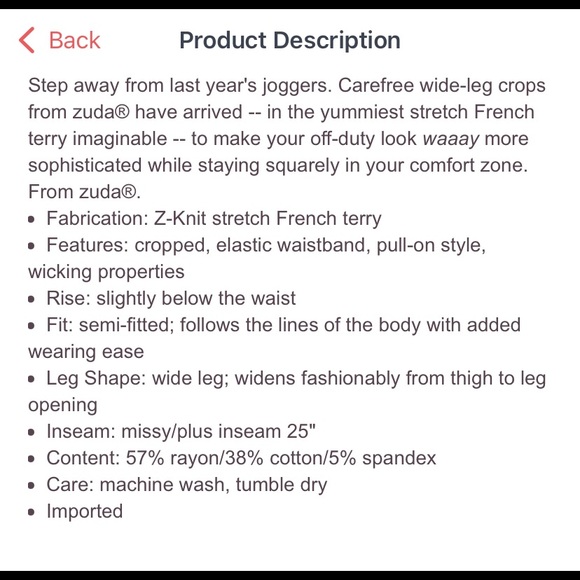 ZUDA black cropped knit pants, Large XL - Picture 6 of 8